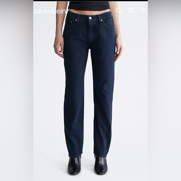 Calvin Klein Women's Blue Jeans Size 24 Straight Leg Dark Wash Stretch Classic - Picture 1 of 11